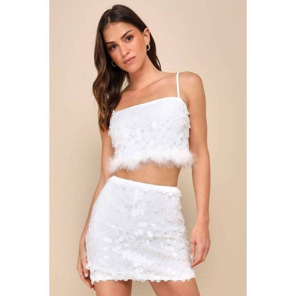Lulus Illuminated Icon White Paillette Sequin Two-piece Mini Dress - Size S
